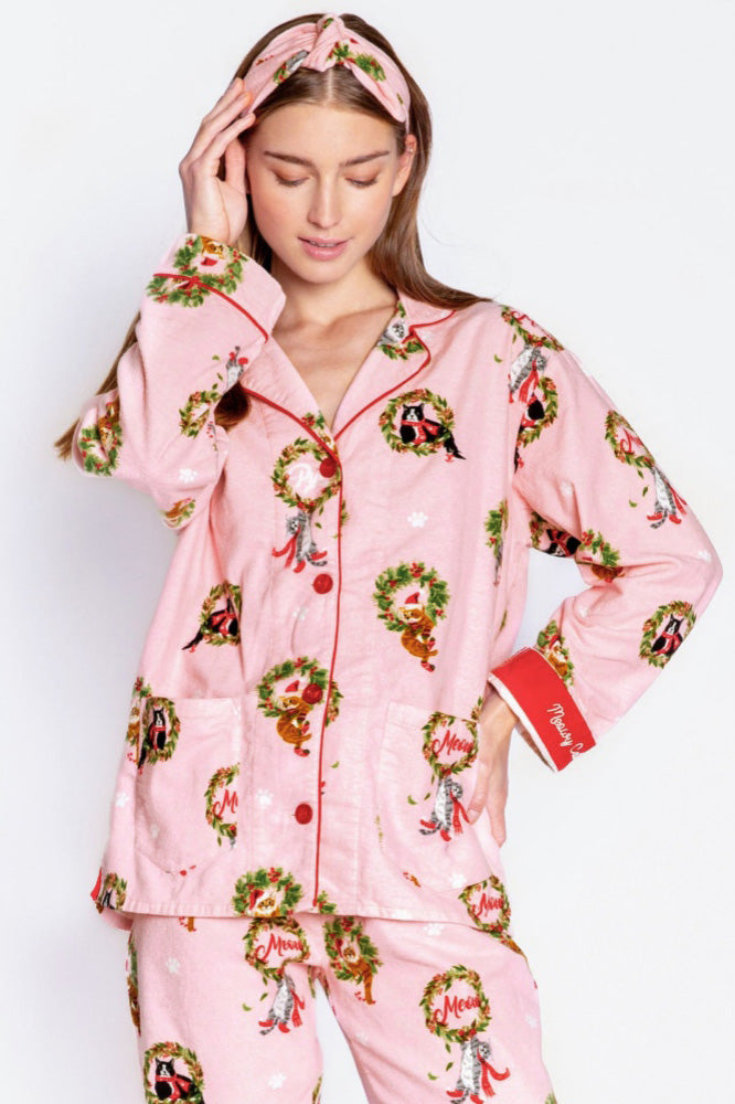 Kitten Wreath Print Pajama Set