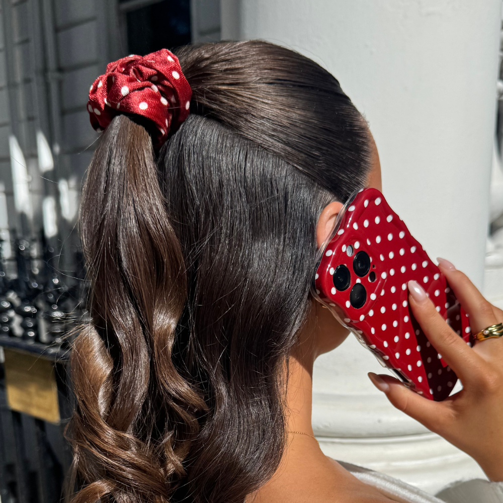 Bordo Puantiyeli Saç Tokası 