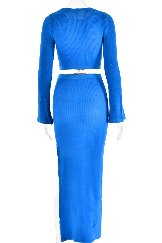 Crewneck Knit & Slit Skirt Set