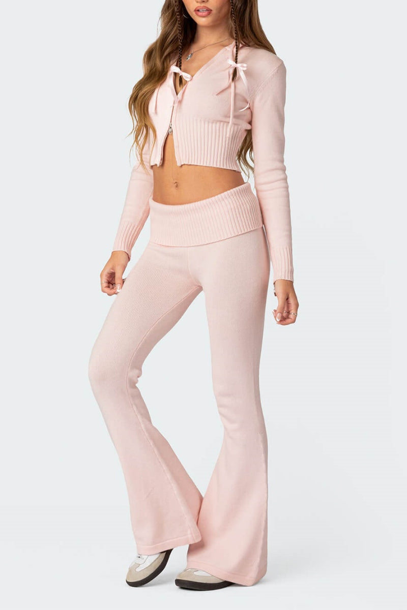 Ruched Crop Top & Flare Leg Pants Set