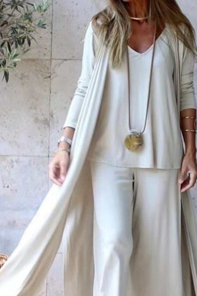 Cardigan Coat Sling Top Wide Leg Pants 3Pcs Set
