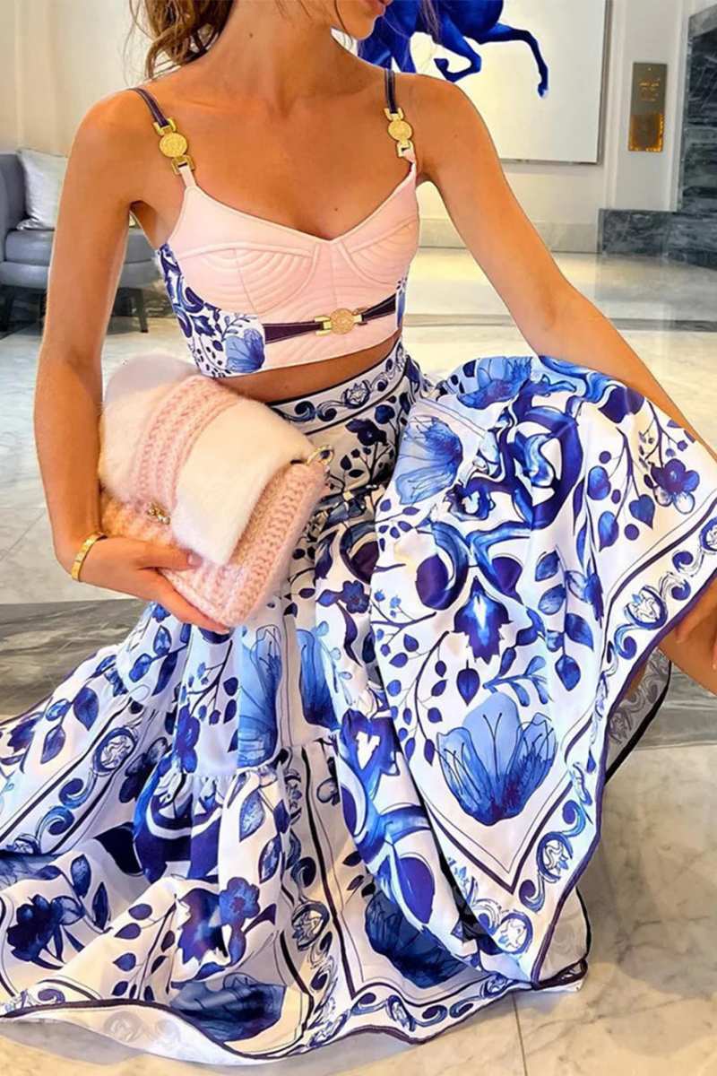 Majolica-Print Skirt Set