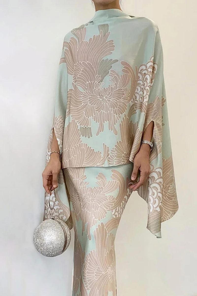 High Collar Floral Elegant Slim Suit