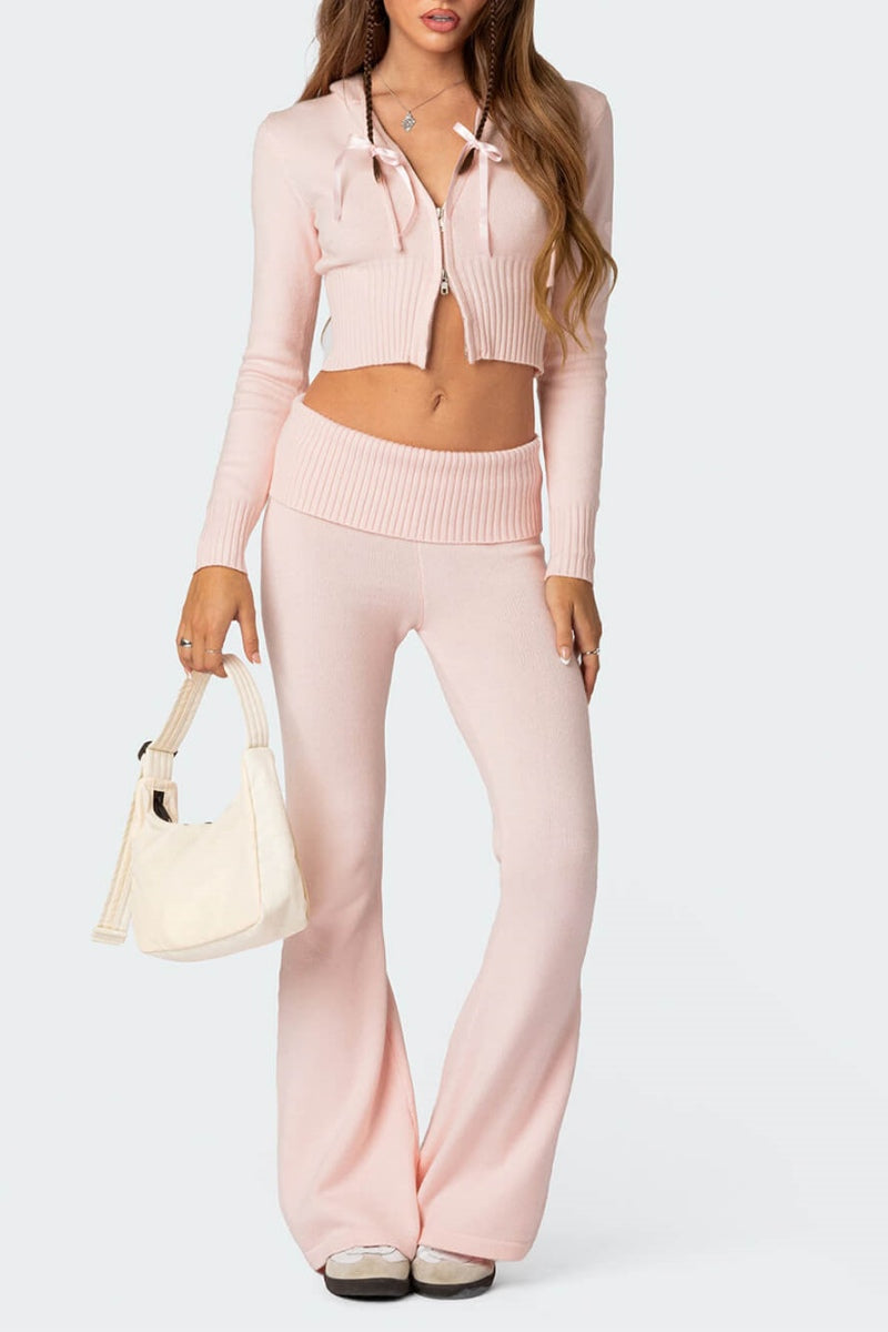Ruched Crop Top & Flare Leg Pants Set