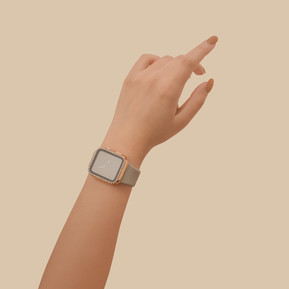 2'si 1 arada Apple Watch Kılıfı ve Dahili Ekran Koruyucu - Gül Altın Elmaslı