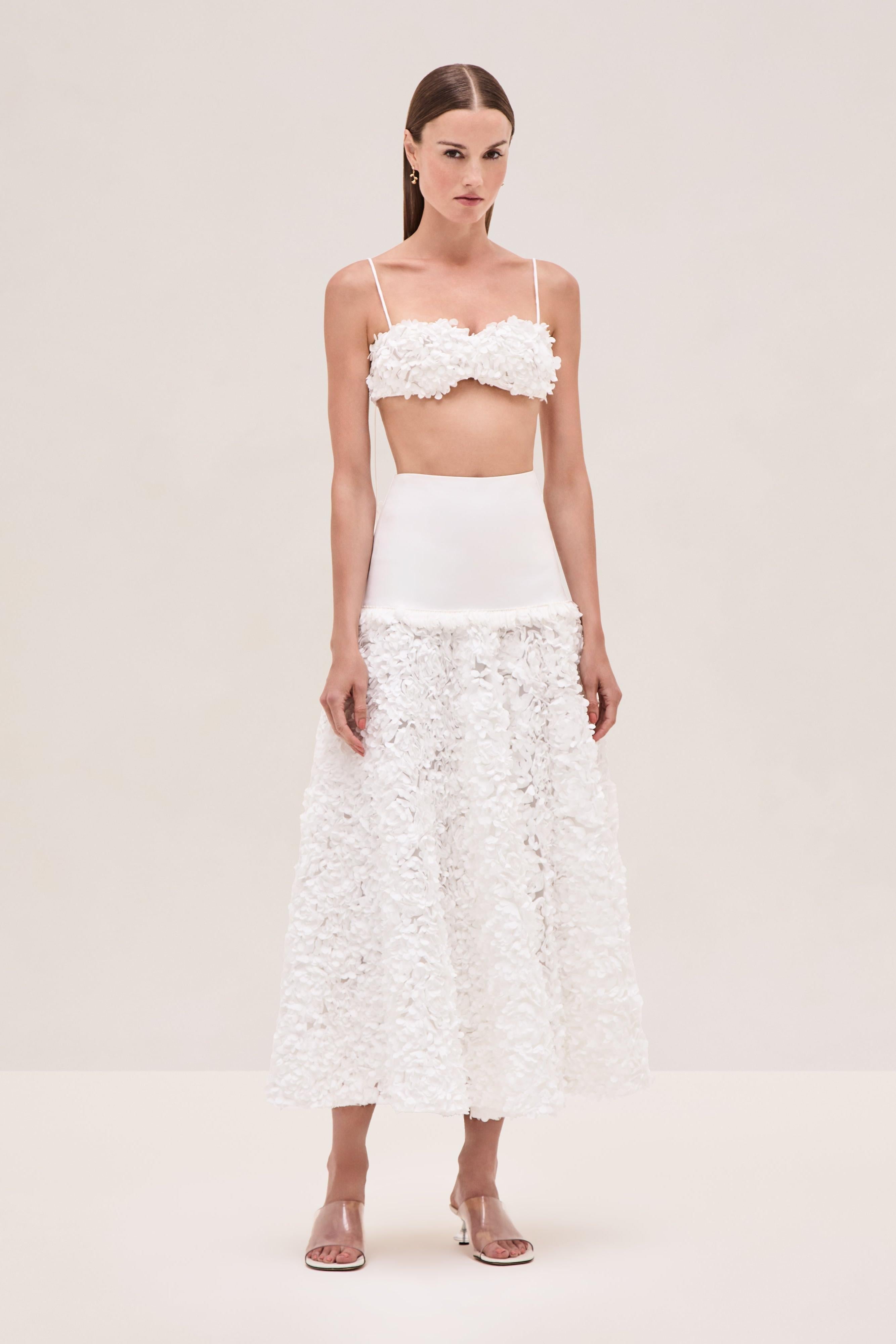 Risi White 3D Flower Cluster Skirt Set