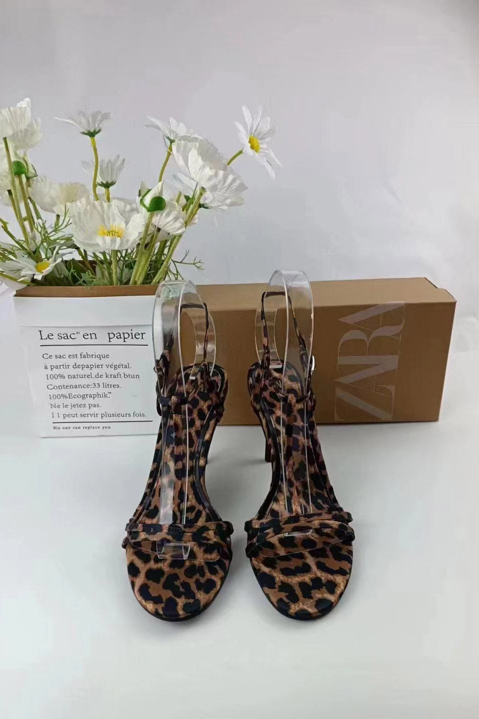 Adjustable leopard print high heels