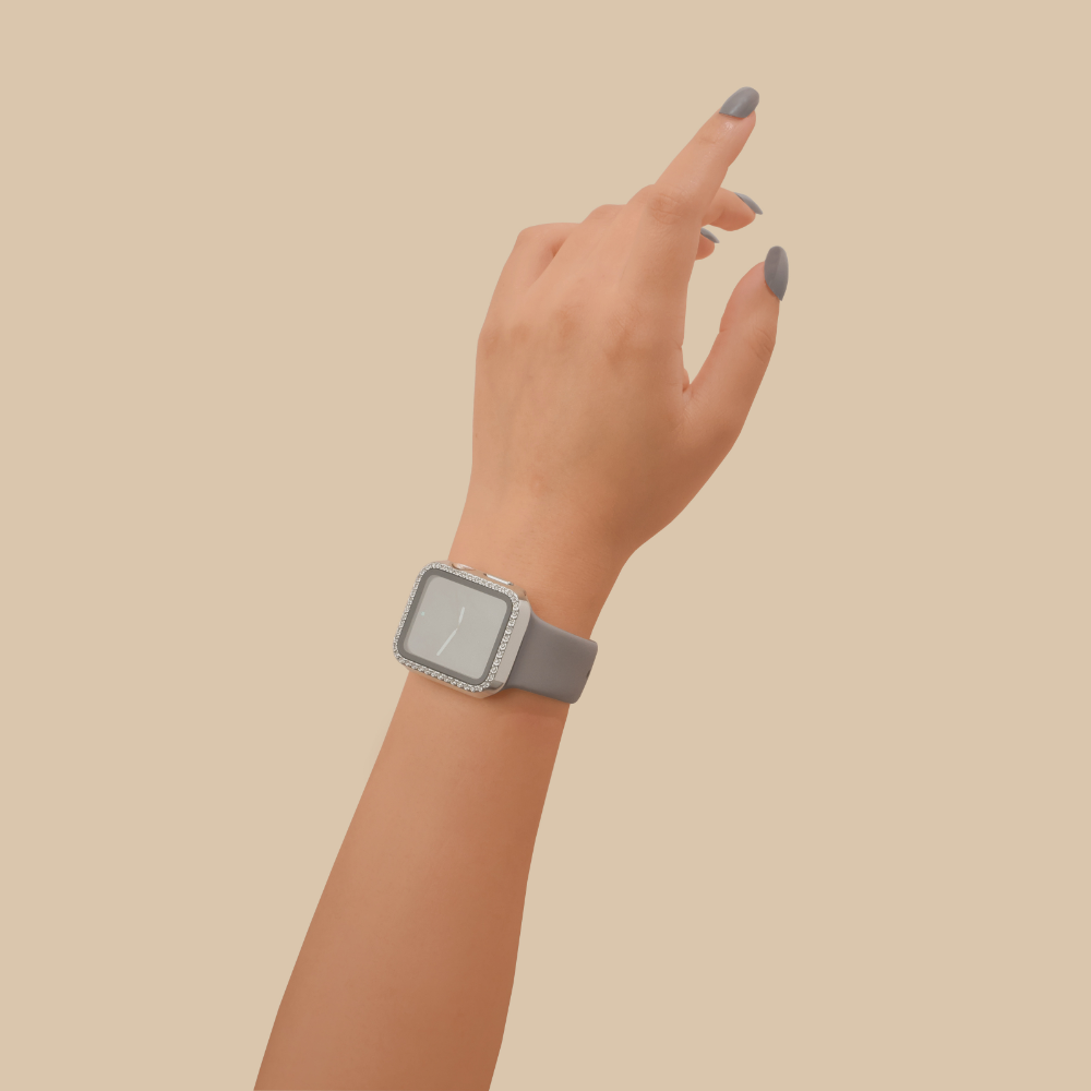 2'si 1 arada Apple Watch Kılıfı ve Dahili Ekran Koruyucu - Gümüş Elmas