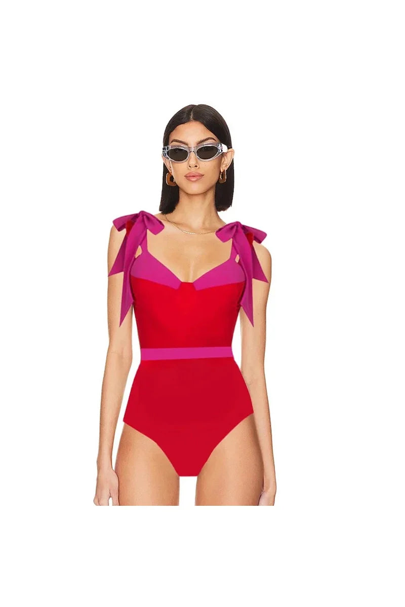Colorblock Bow Tie Bikini Swimsuit Set