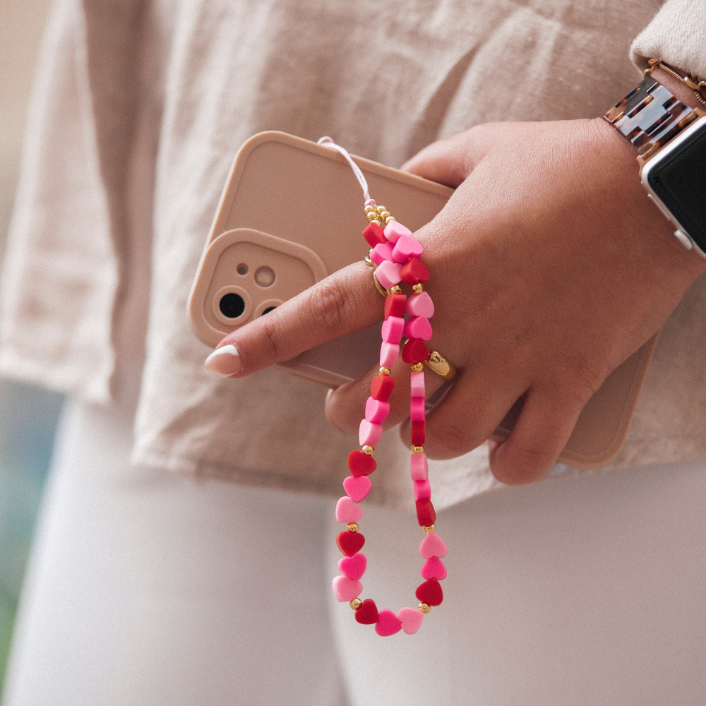 Beaded Phone Strap - Hearts