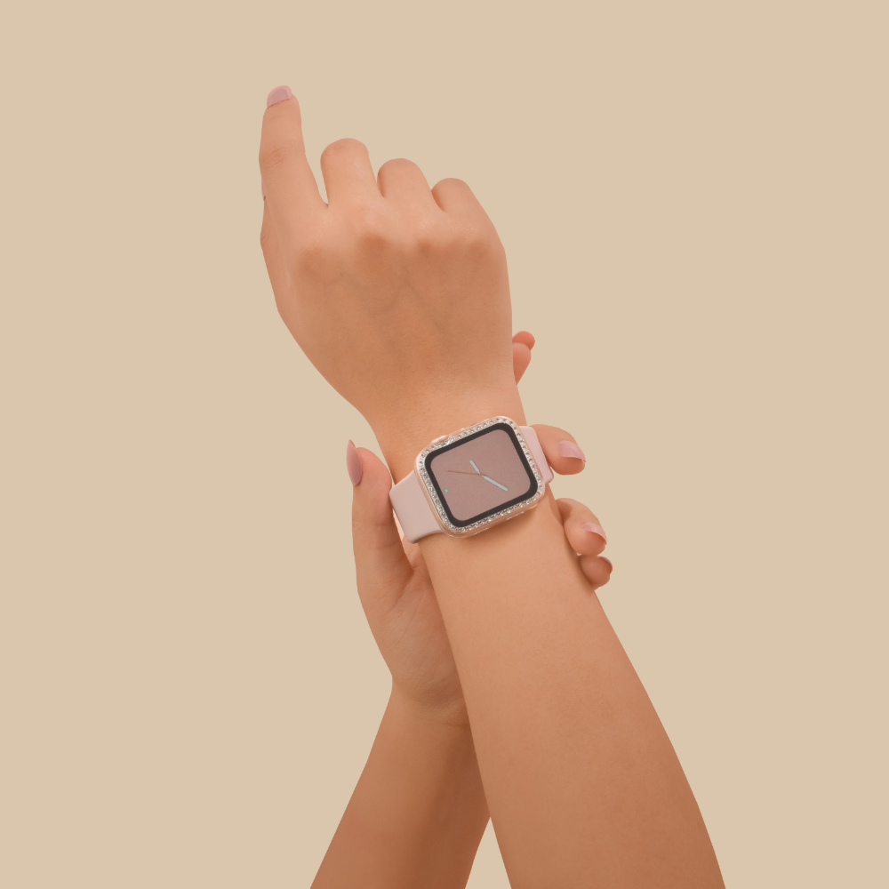 2'si 1 arada Apple Watch Kılıfı ve Dahili Ekran Koruyucu - Şeffaf Elmas Desenli