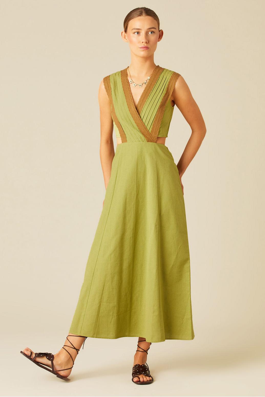 Walnut Lace Green Midi Dress