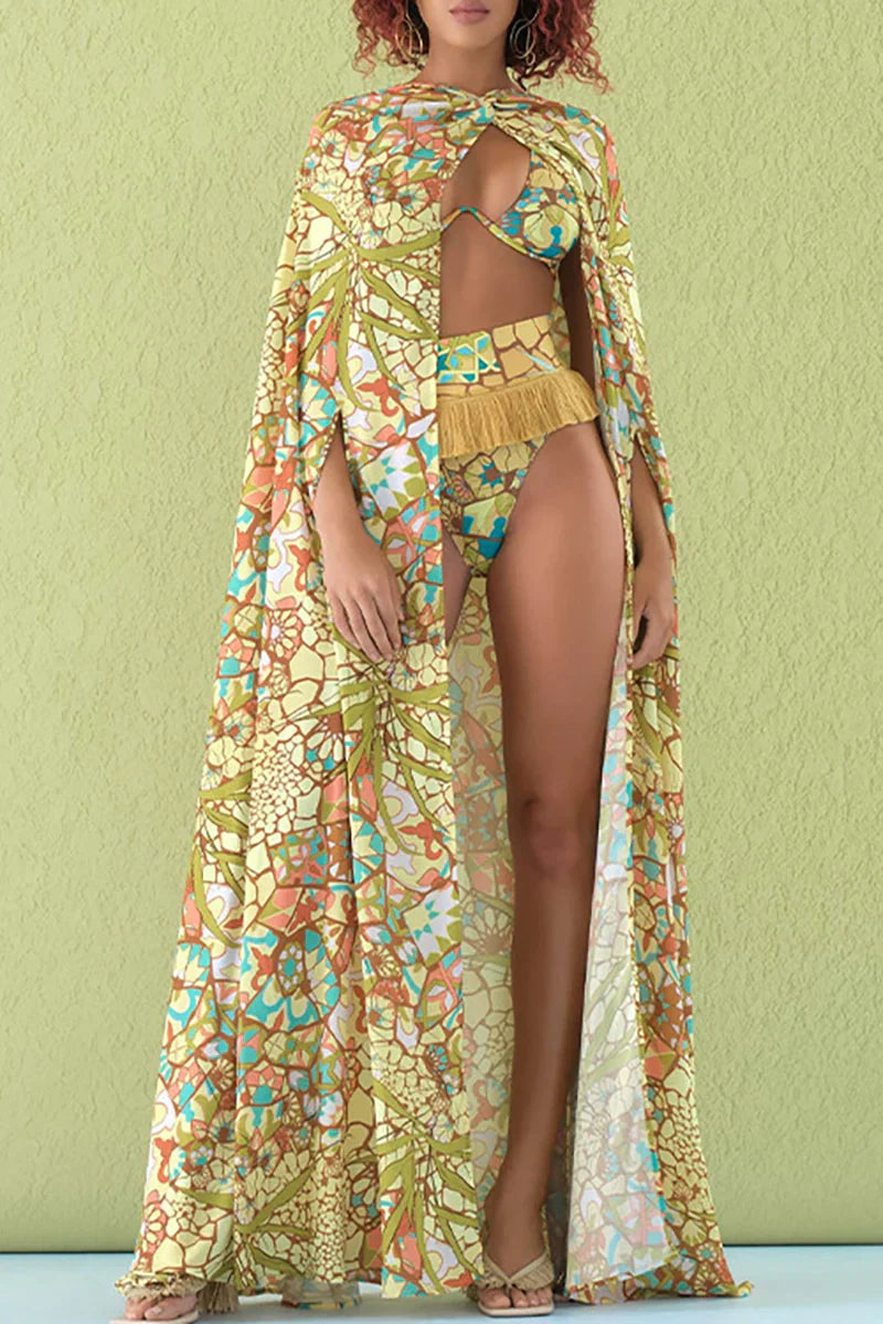 Boho Tassel Tribal Print Bikini Set