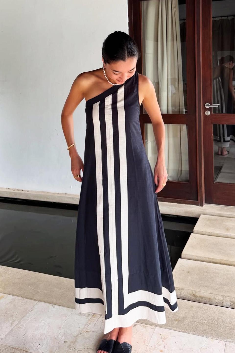 Asymmetrical Neckline Midi Dress