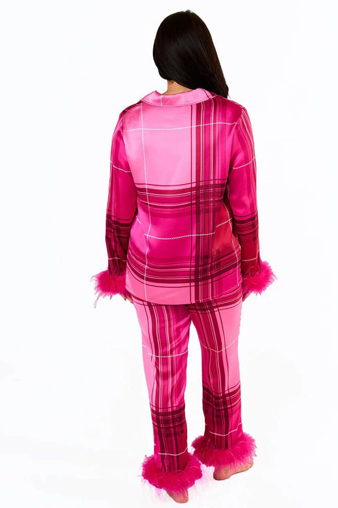 Pink Plaid Satin Pajama Set