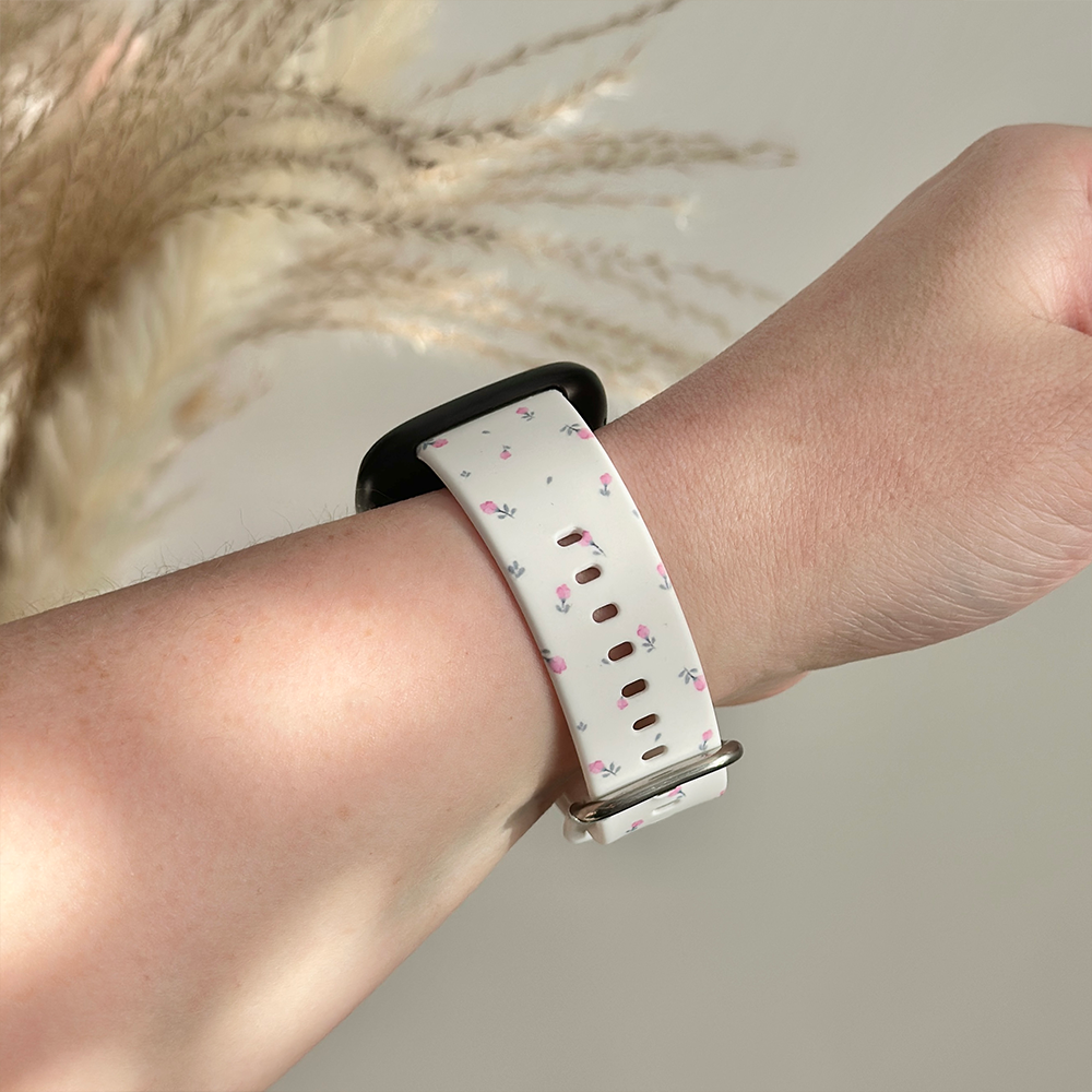 Fitbit Kayışı - Küçük Çiçekli Beyaz