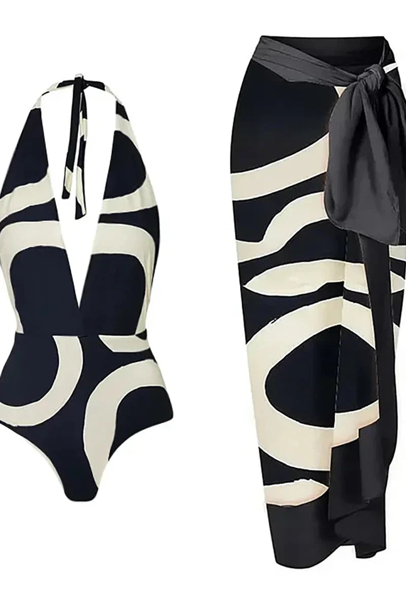 Colorblock Halter High-Waist One-Piece Swimsuit