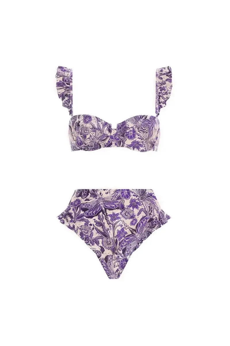 Dragonfly Ruffle Bikini Swimsuit Set