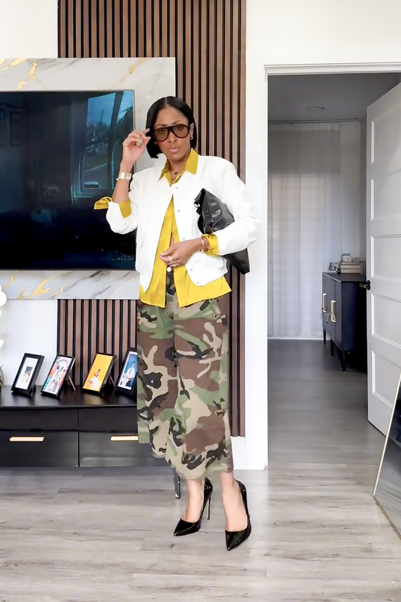 Camo Cargo Wide-Leg Pants