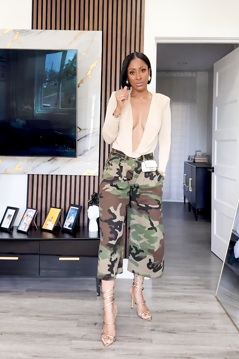 Camo Cargo Wide-Leg Pants