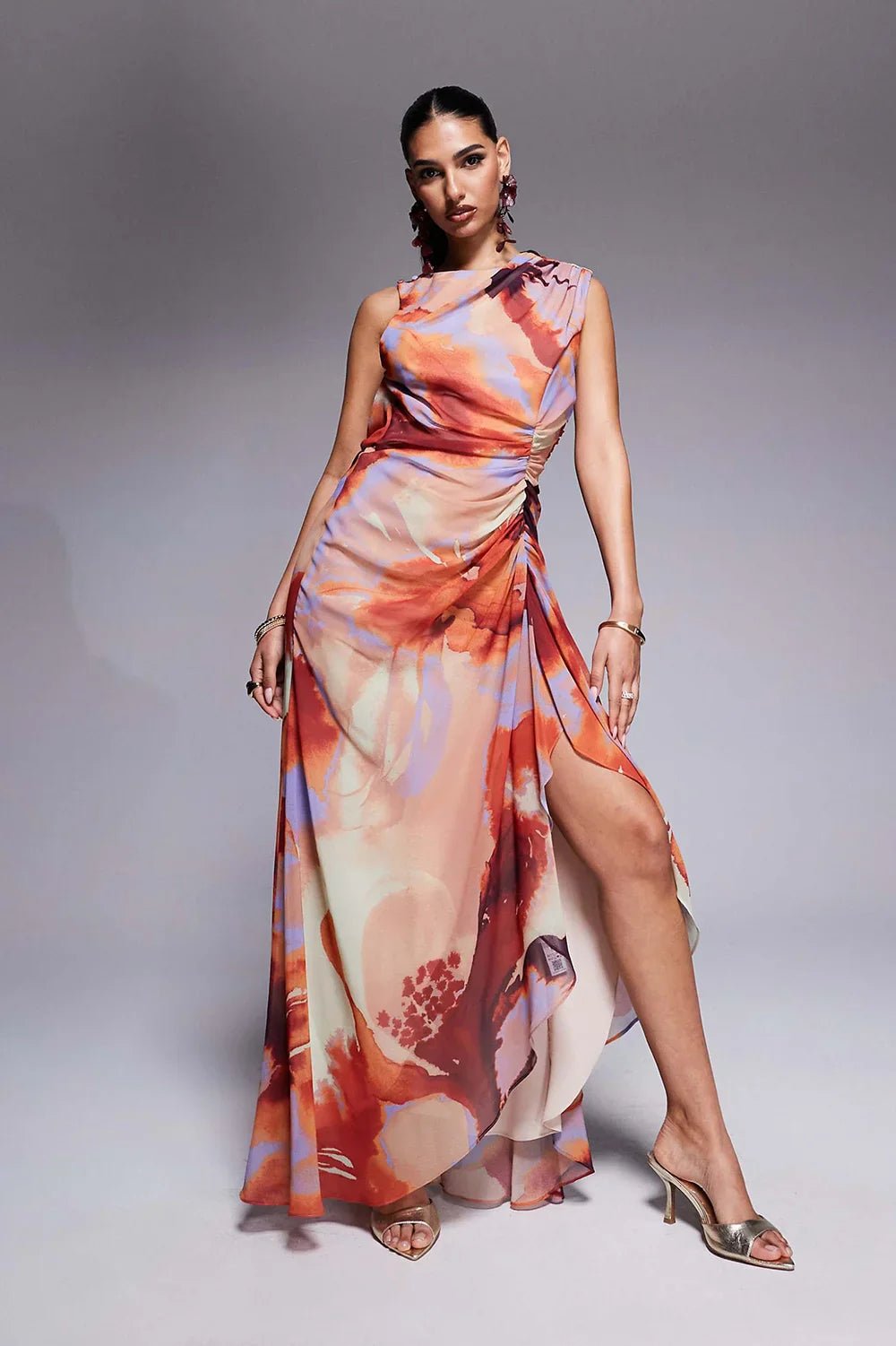 Gathered Waist Ruffle Maxi Dress