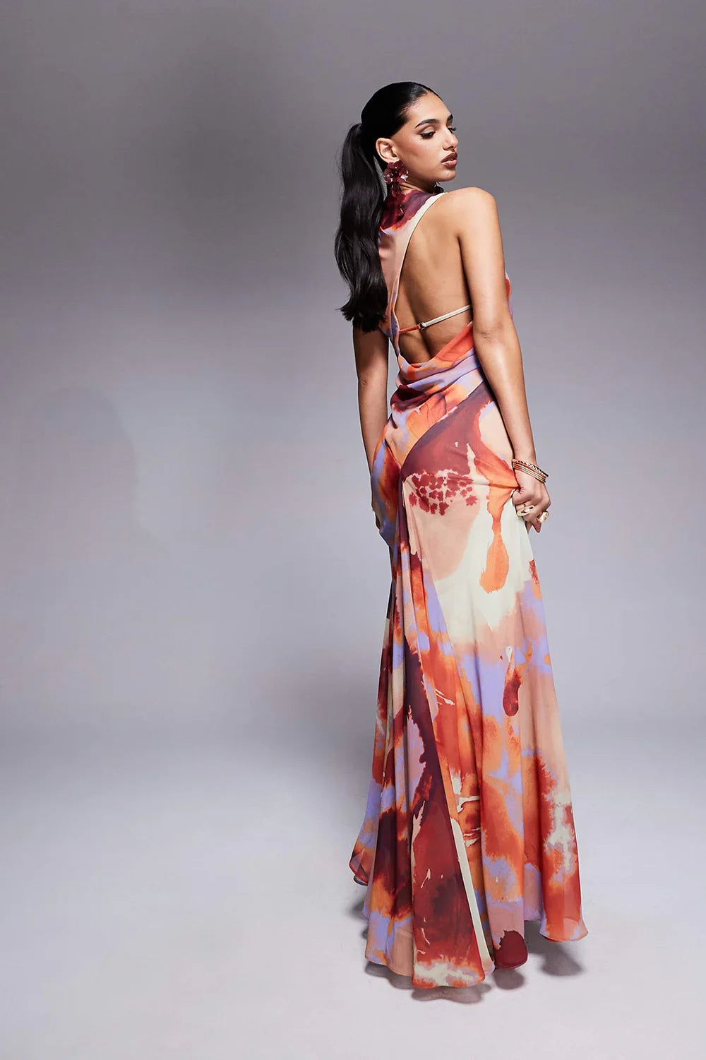 Gathered Waist Ruffle Maxi Dress