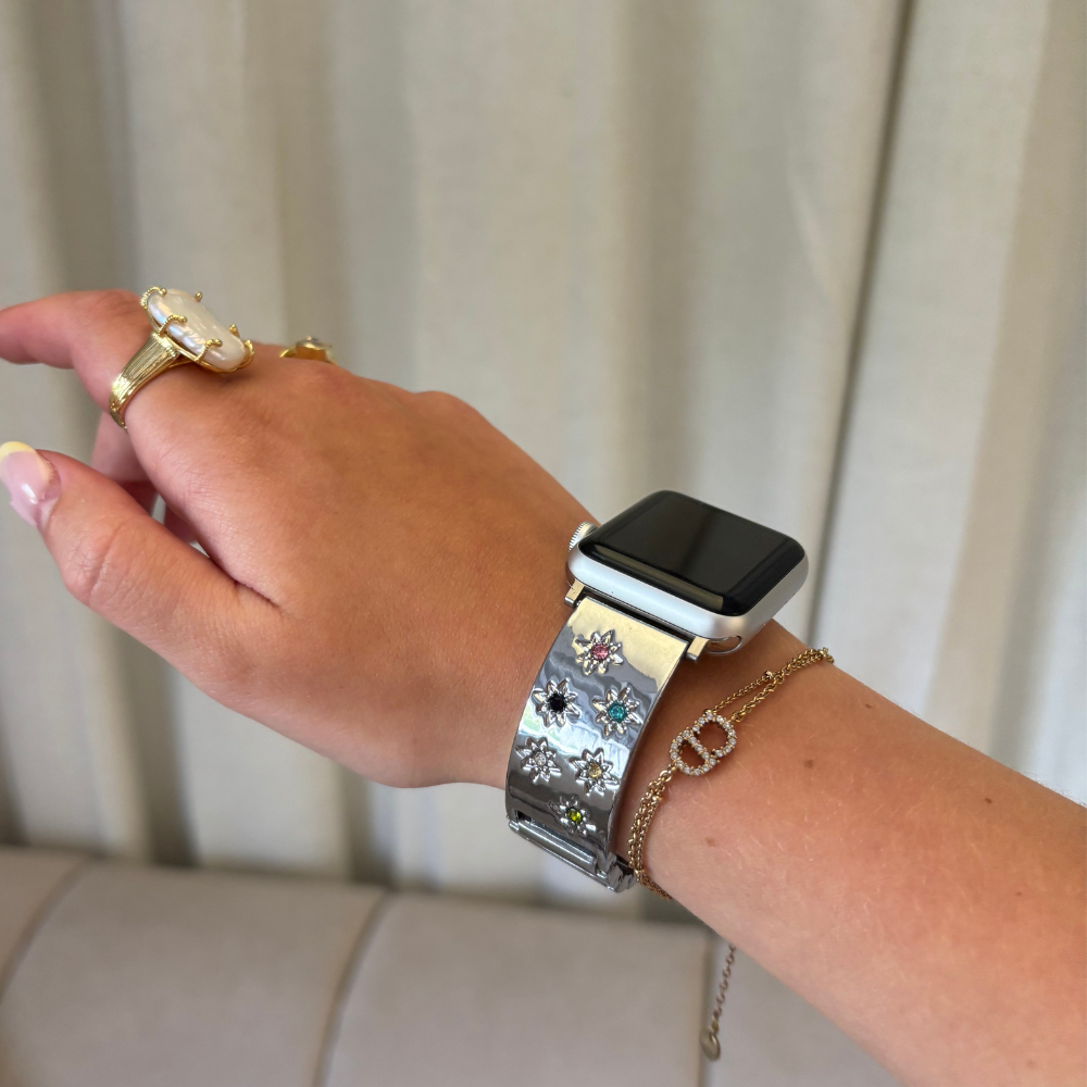 Ibiza Renkli Taşlı Apple Watch Kayışı - Gümüş