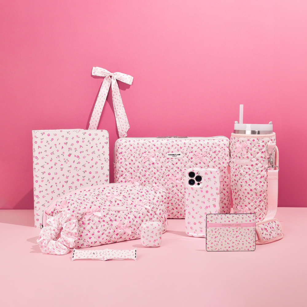 Genişletilebilir Makyaj Çantası - Kapitone Pembe Suluboya Çiçekler