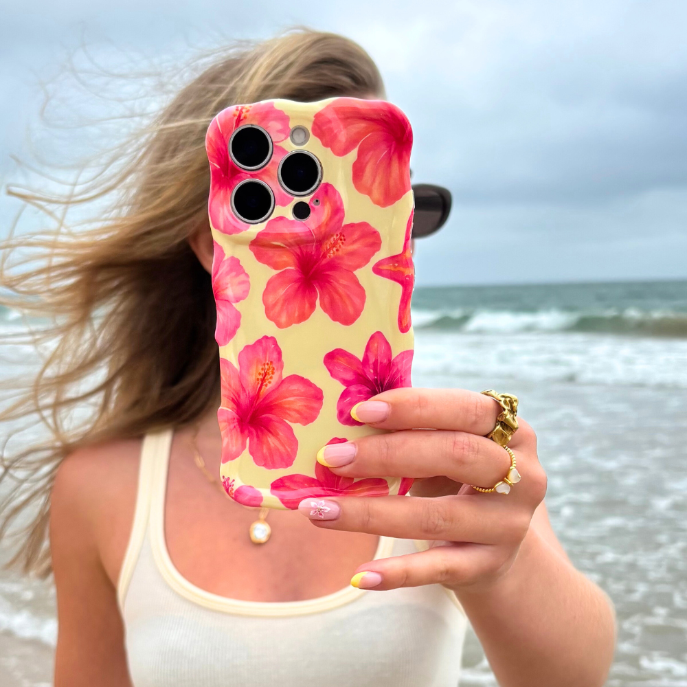 Dalgalı Telefon Kılıfı - Ada Kızı Tereyağı Sarısı Hibiskus