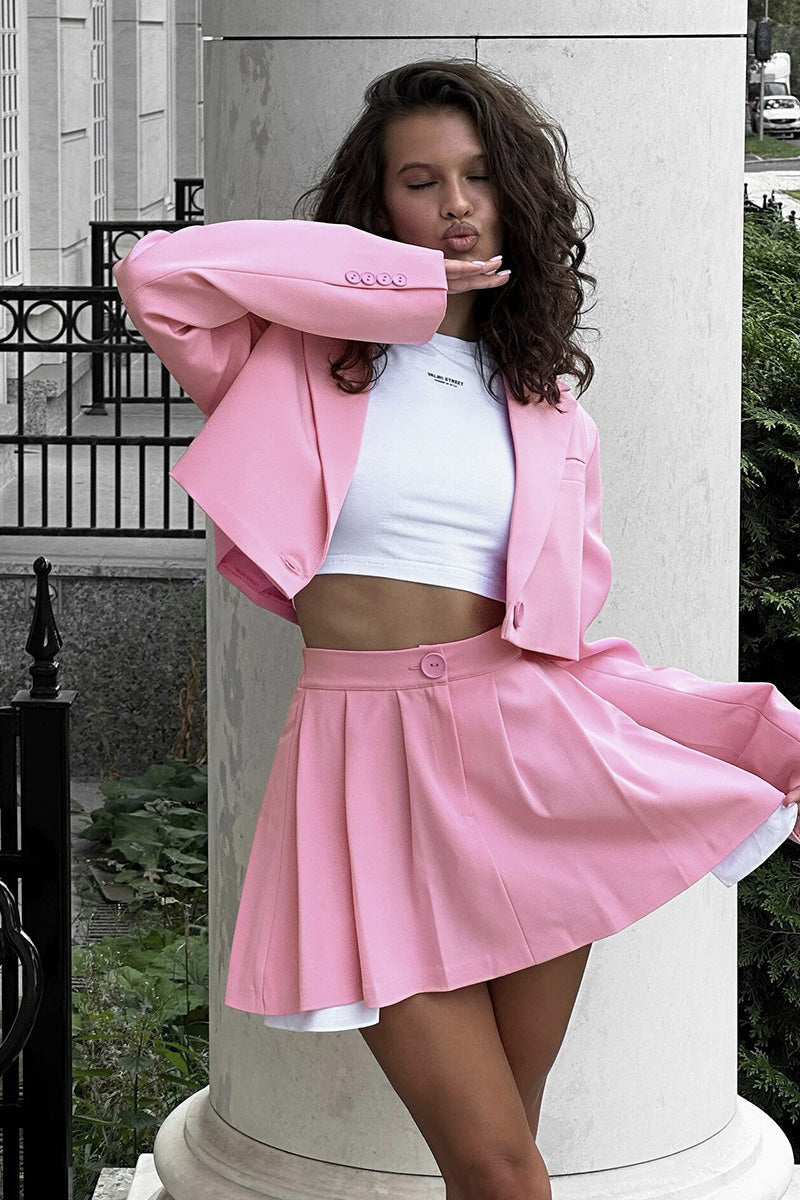 Contrast Silhouette Cropped Skirt Set