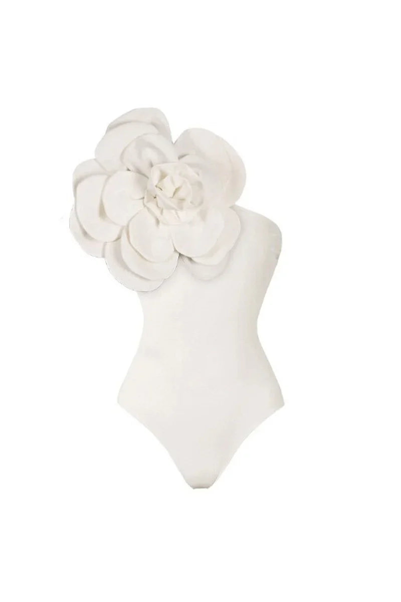 3D Floral Solid Color Swimsuit