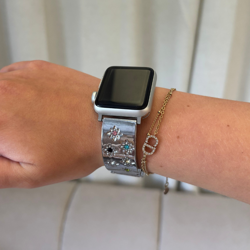 Ibiza Renkli Taşlı Apple Watch Kayışı - Gümüş