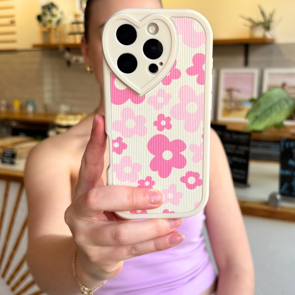 Flower Power Ribbed Heart Camera Phone Case