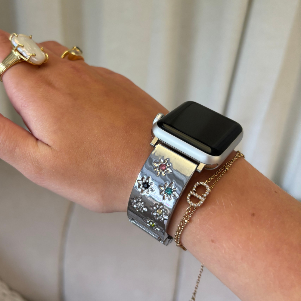 Ibiza Renkli Taşlı Apple Watch Kayışı - Gümüş
