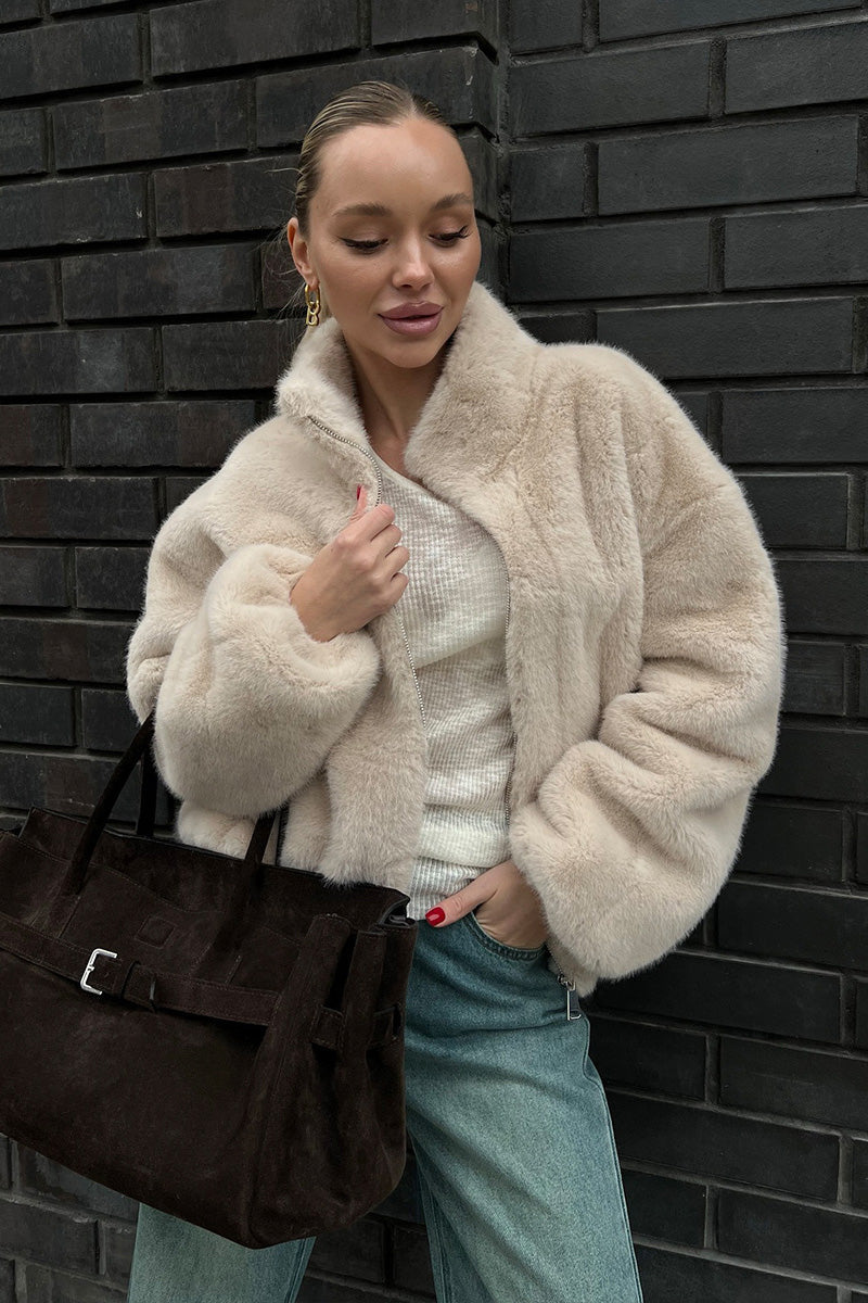 Cozy Cream Short Faux-Fur Jacket