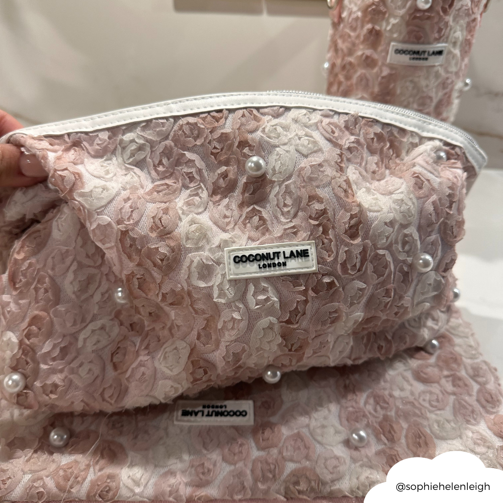 Genişletilebilir Makyaj Çantası - İnci Çiçekleri 