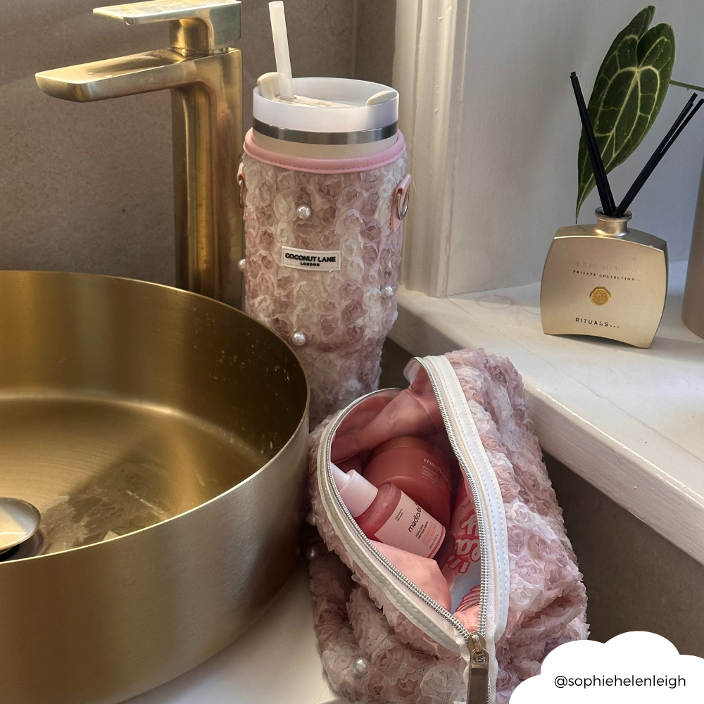 Genişletilebilir Makyaj Çantası - İnci Çiçekleri 