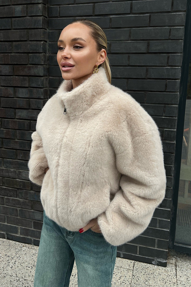 Cozy Cream Short Faux-Fur Jacket