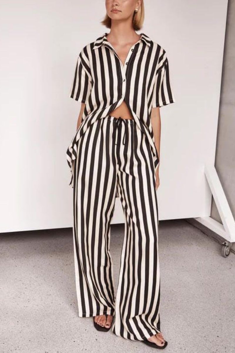 Resort Casual Striped Loose Wide Leg Pants-Set