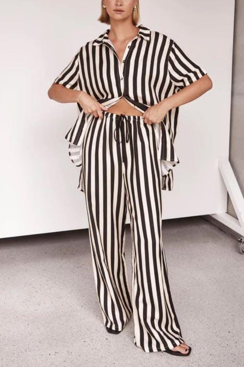 Resort Casual Striped Loose Wide Leg Pants-Set