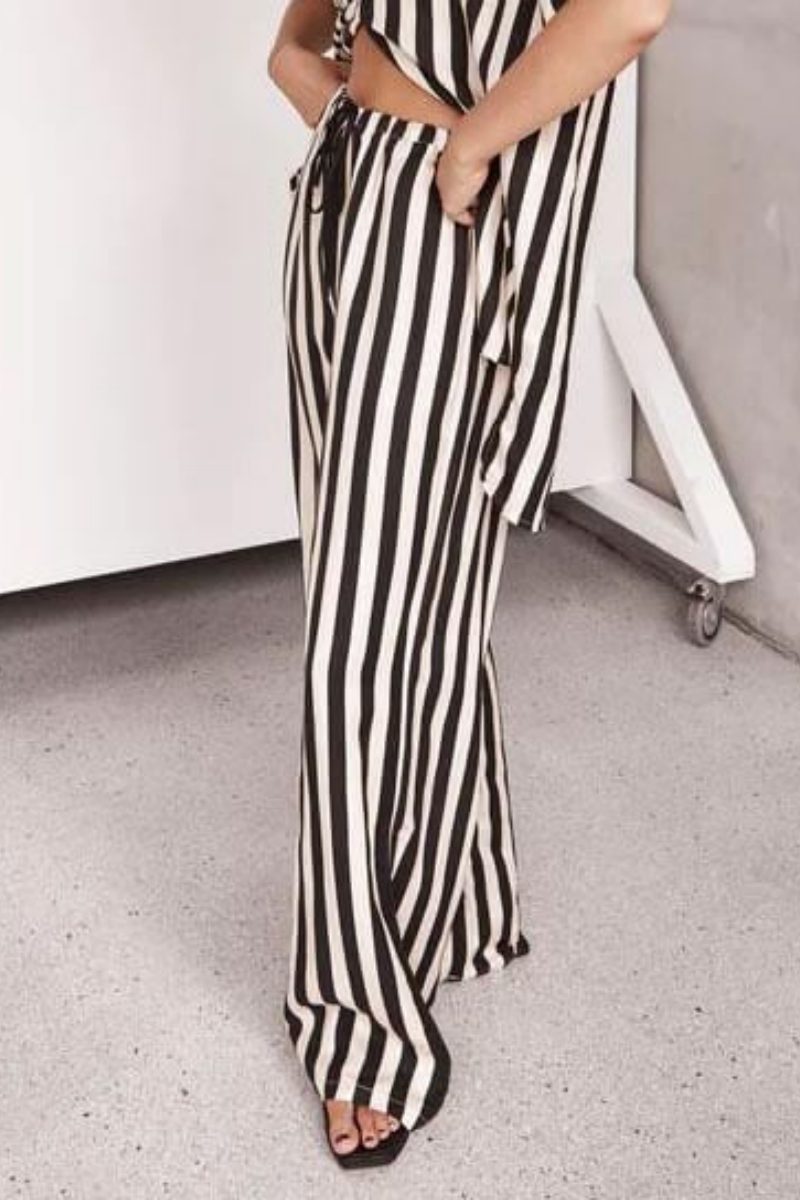 Resort Casual Striped Loose Wide Leg Pants-Set