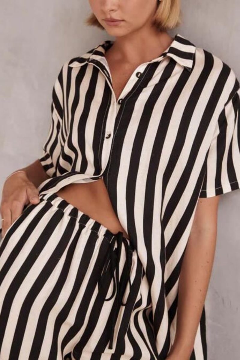 Resort Casual Striped Loose Wide Leg Pants-Set