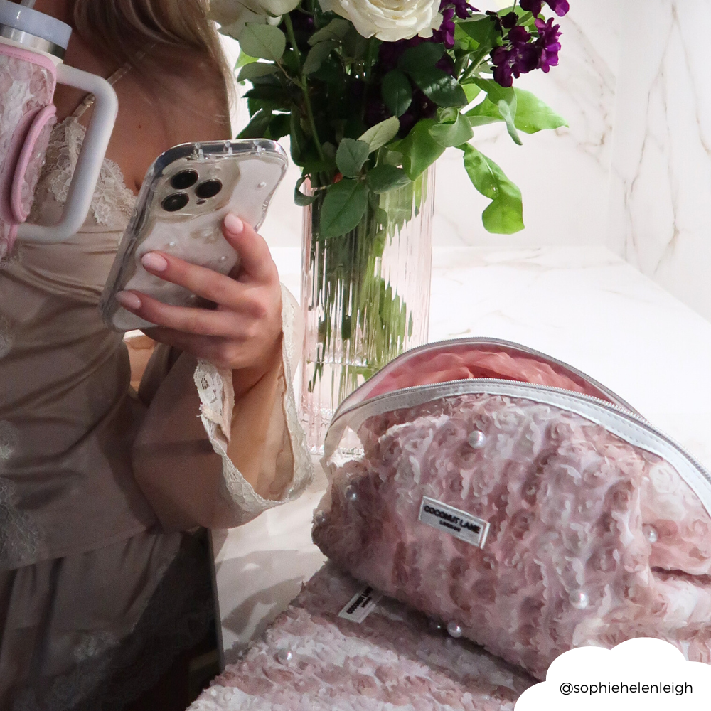 Genişletilebilir Makyaj Çantası - İnci Çiçekleri 