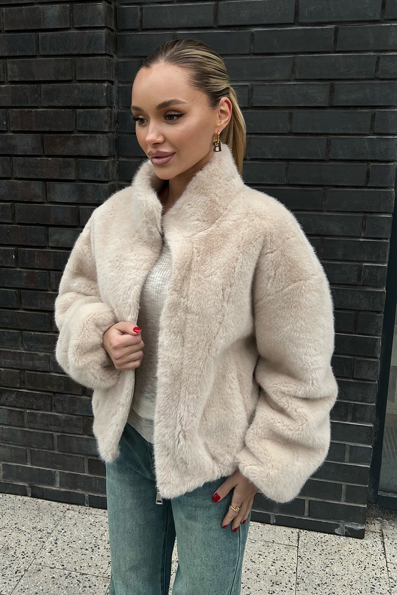 Cozy Cream Short Faux-Fur Jacket