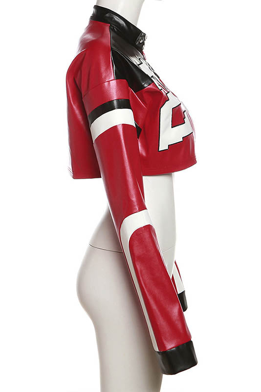 Embroidered Biker Faux Leather Jacket