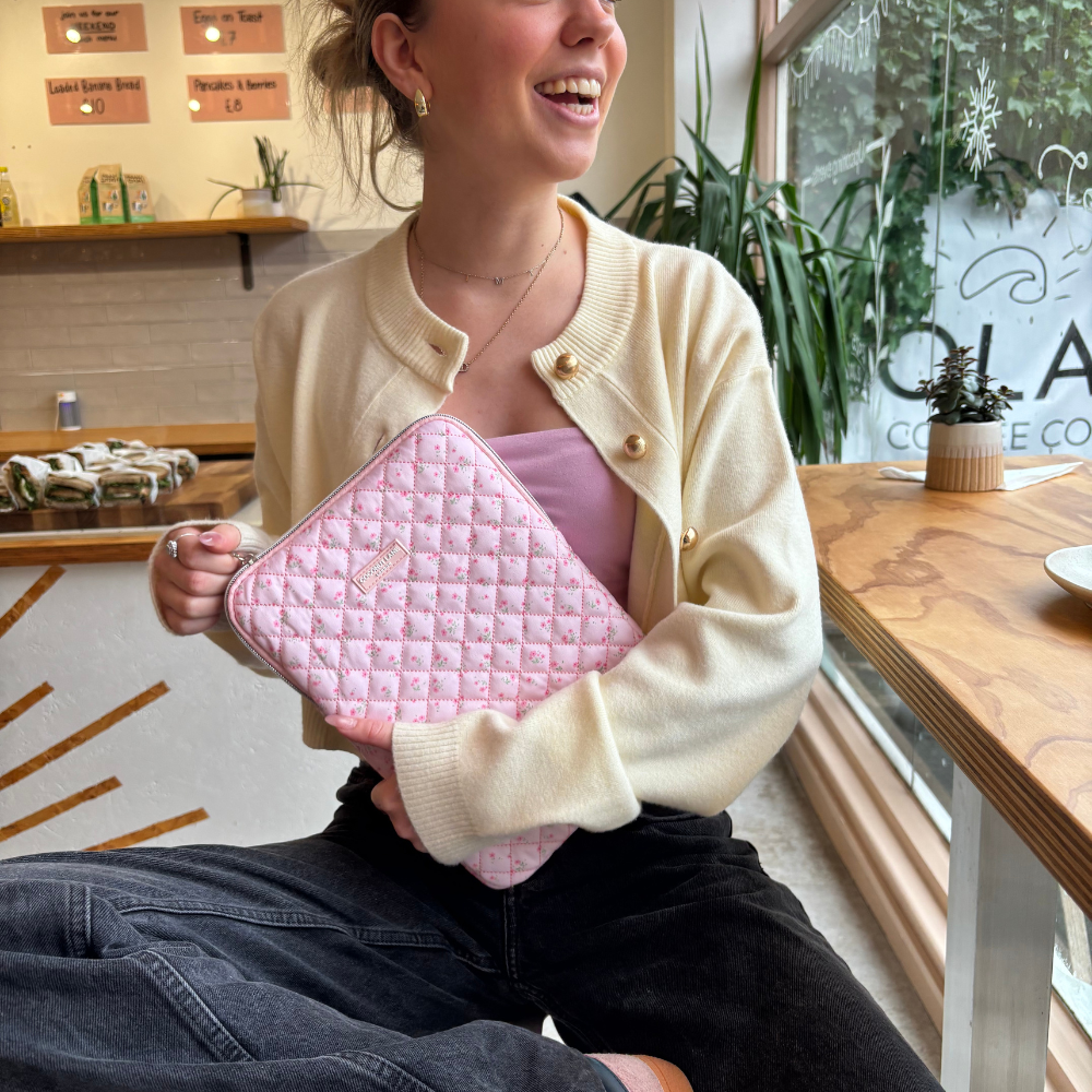 Quilted Pink Watercolour Flowers iPad Sleeve