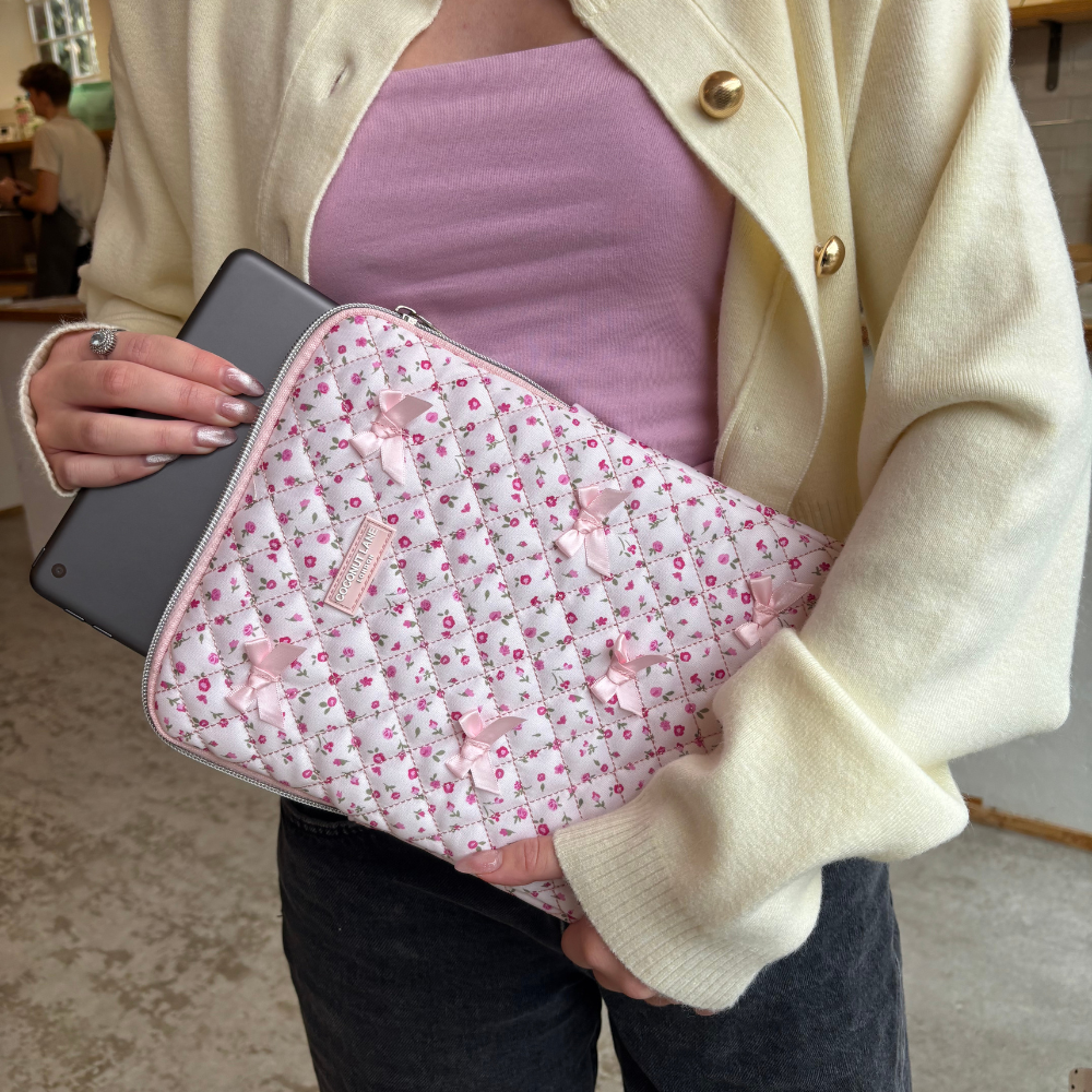 Quilted Pink Watercolour Flowers iPad Sleeve