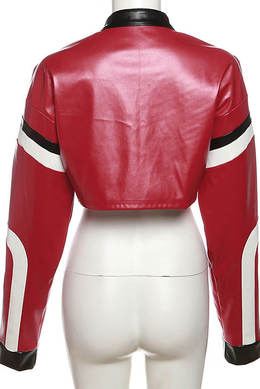 Embroidered Biker Faux Leather Jacket