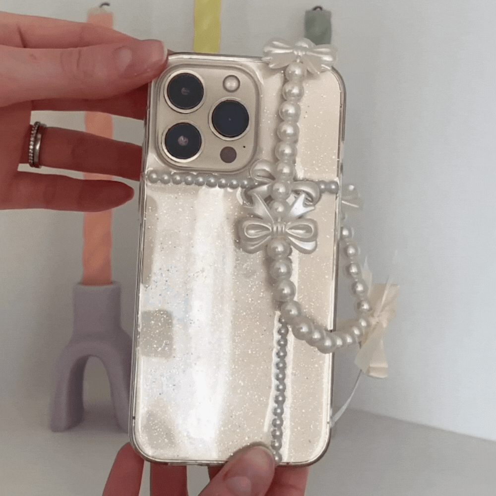Şeffaf İnci Kurdeleli Telefon Kılıfı