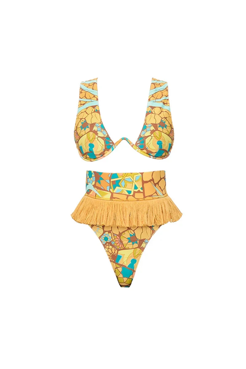 Boho Tassel Tribal Print Bikini Set